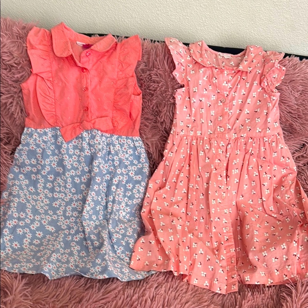 Pink and Blue Floral Kids Dresses